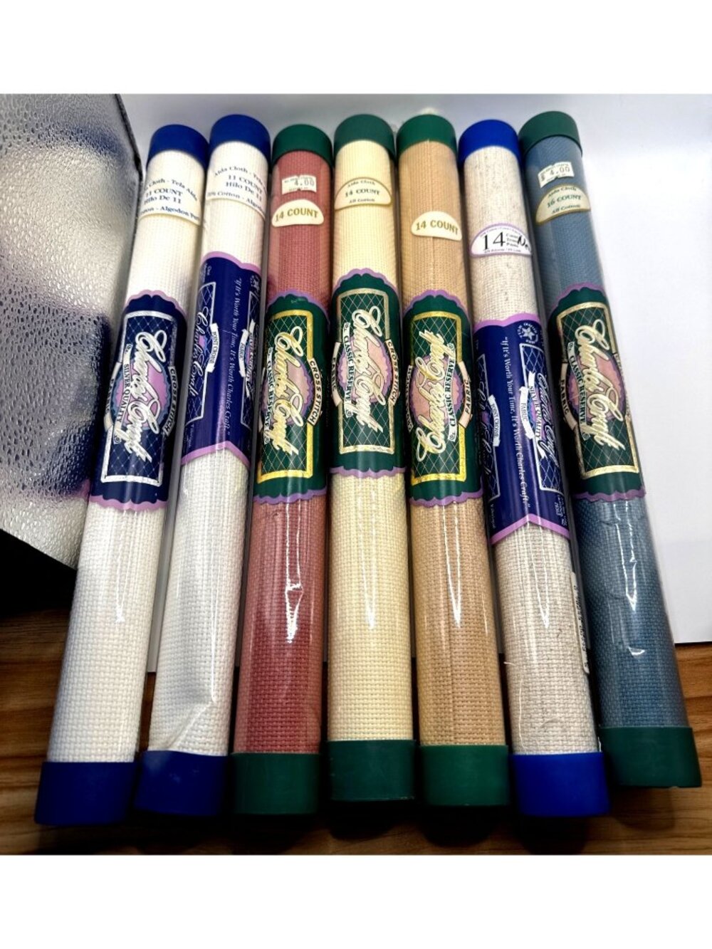 Lot of 7 Charles Craft Cross Stitch Aida Fabric 11 14 16 Count 15 "x 18" Rolls